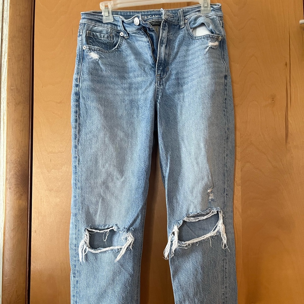 American Eagle Outfitters Light Blue Distressed Mom Jeans